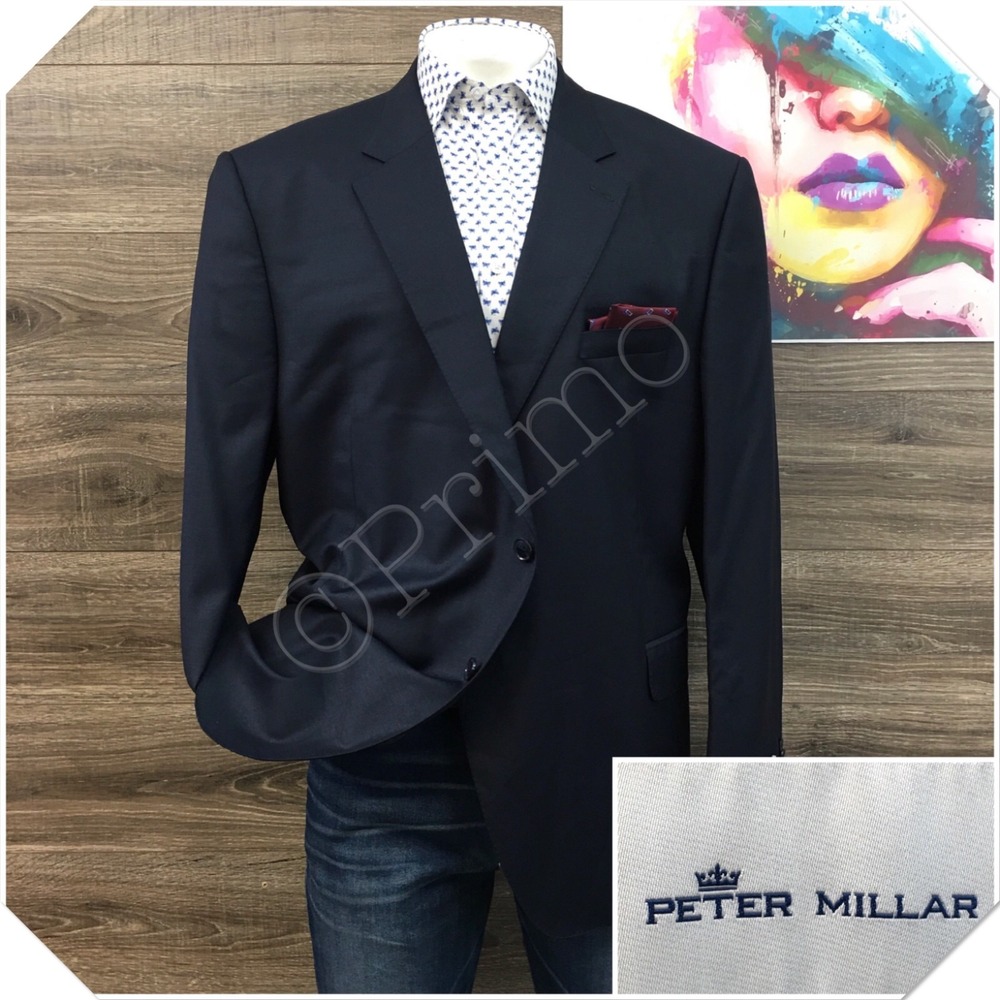 NEW PETER MILLAR Mens Navy Blazer Sport Coat Casual Jacket 54R Classic Wool Suit
